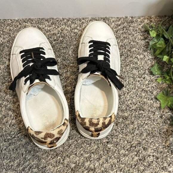 J. Crew Women's White Saturday Leopard Trim Leather Sneakers Shoes Size 7H - Picture 3 of 7